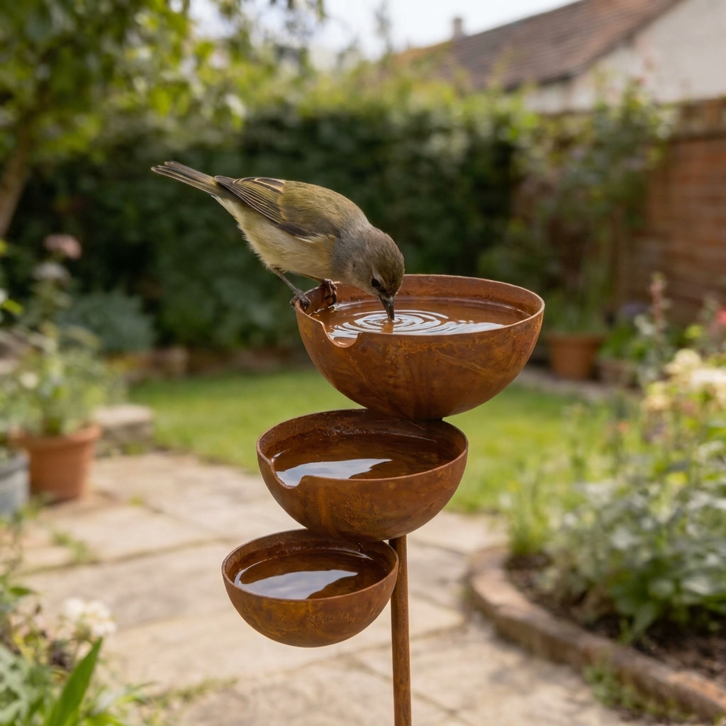 Drietraps Vogelbad – Cortenstaal