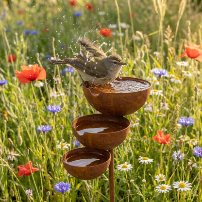 Drietraps Vogelbad – Cortenstaal