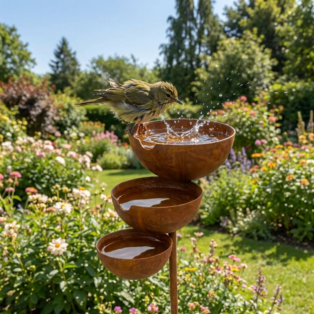 Drietraps Vogelbad – Cortenstaal