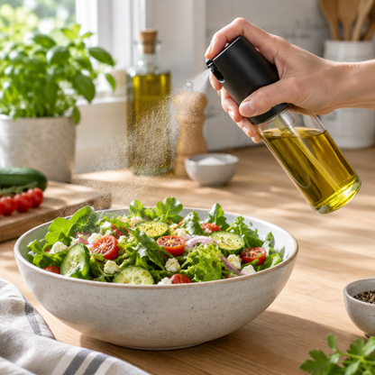 Olie verstuiven over een salade