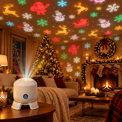Kerstprojectie in een gezellige woonkamer