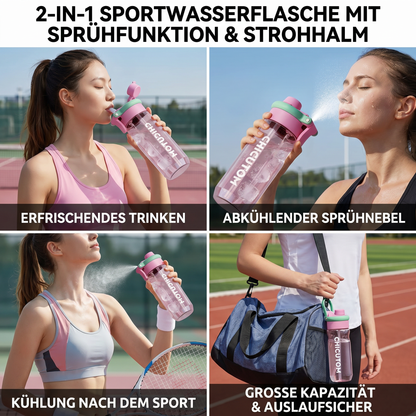 2-in-1 sportwaterfles met sprayfunctie en rietje – grote inhoud en lekvrij