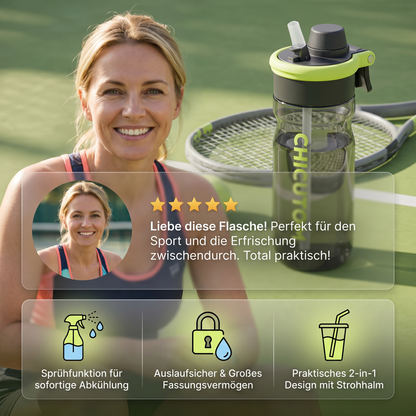 2-in-1 sportwaterfles met sprayfunctie en rietje – grote inhoud en lekvrij
